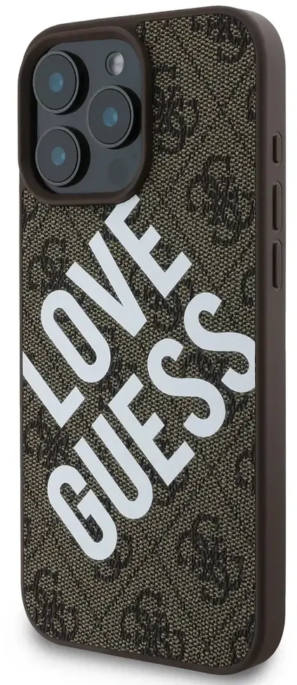 Guess PU Leather 4G Big Love Logo MagSafe Apple iPhone 16 Pro Max dėklas telefonui rudos spalvos