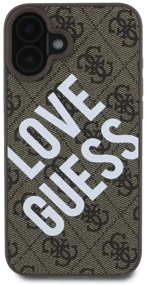 Guess PU Leather 4G Big Love Logo MagSafe Apple iPhone 16 dėklas telefonui rudos spalvos