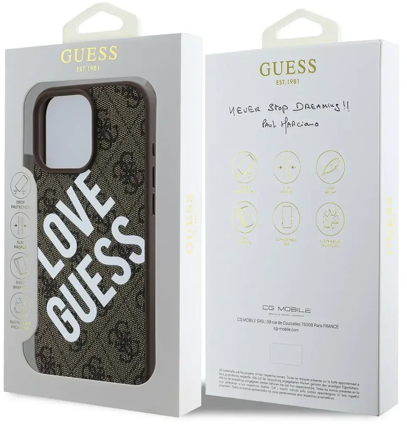 Guess PU Leather 4G Big Love Logo MagSafe Apple iPhone 16 Pro Max dėklas telefonui rudos spalvos