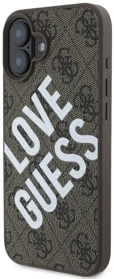 Guess PU Leather 4G Big Love Logo MagSafe Apple iPhone 16 dėklas telefonui rudos spalvos