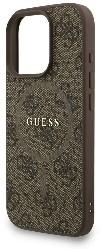 Guess PU Leather 4G Colored Ring Strap MagSafe dėklas skirtas Apple iPhone 16 Pro rudos spalvos
