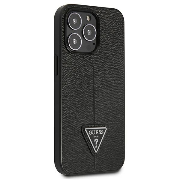 Dėklas Guess GUHCP13LPSATLK iPhone 13 Pro / 13 6,1" juodas/juodas kietas SaffianoTriangle logotipas