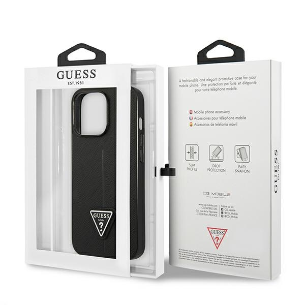 Dėklas Guess GUHCP13LPSATLK iPhone 13 Pro / 13 6,1" juodas/juodas kietas SaffianoTriangle logotipas