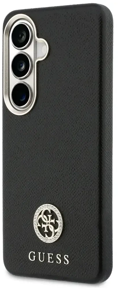 Guess „MagSafe“ dėklas, skirtas „Samsung Galaxy S26+“, su apvaliu, juodu cirkonio akmenėliu ir apvaliu logotipu
