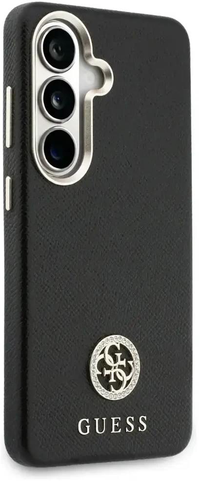 Guess „MagSafe“ dėklas, skirtas „Samsung Galaxy S26+“, su apvaliu, juodu cirkonio akmenėliu ir apvaliu logotipu