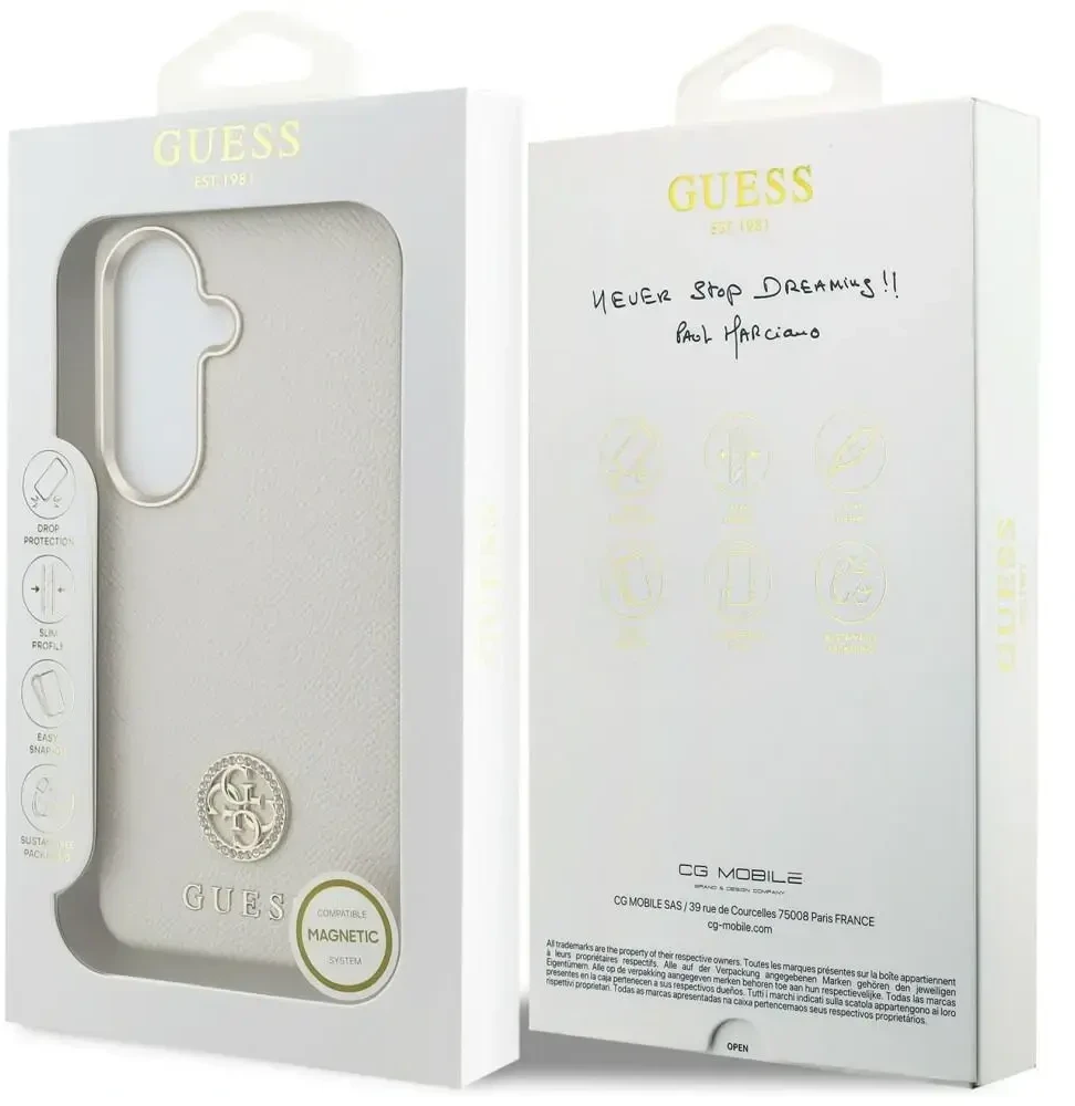 Telefono dėklas MagSafe suderinamas smėlio spalvos Guess