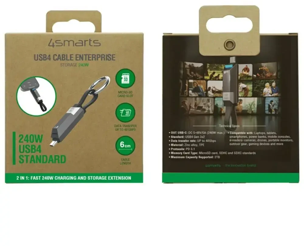 4smarts USB4 kabelis, skirtas įmonės saugyklai, 240 W, 6 cm