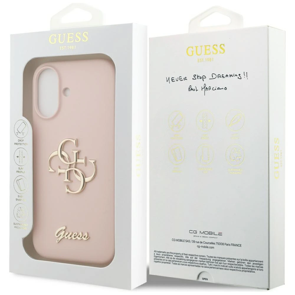GUESS dėklas, skirtas IPHONE 17 GUHCP17SSC4GSMP (silikoninis su dideliu 4G užrašu), rožinis