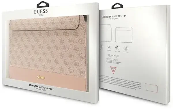 Guess 4G dryžuotas metalinis logotipas nešiojamojo kompiuterio įmautė 14" rožinė