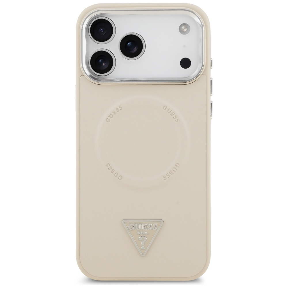 Guess Triangle Logo MagSafe dėklas skirtas Apple iPhone 17 Pro Max rusvai gelsvas