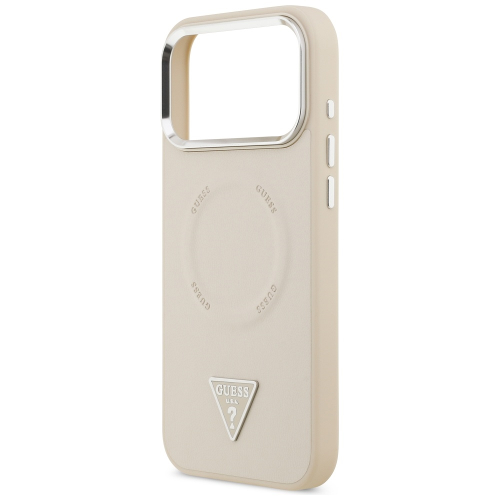 Guess Triangle Logo MagSafe dėklas skirtas Apple iPhone 17 Pro Max rusvai gelsvas