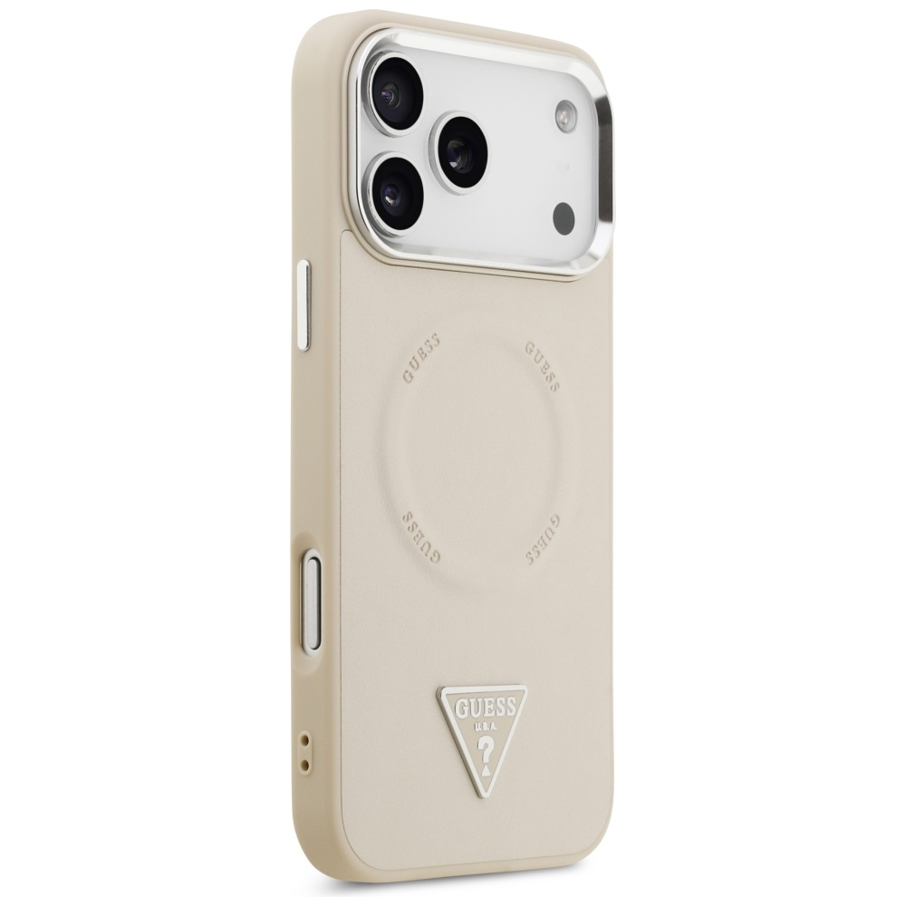 Guess Triangle Logo MagSafe dėklas skirtas Apple iPhone 17 Pro Max rusvai gelsvas