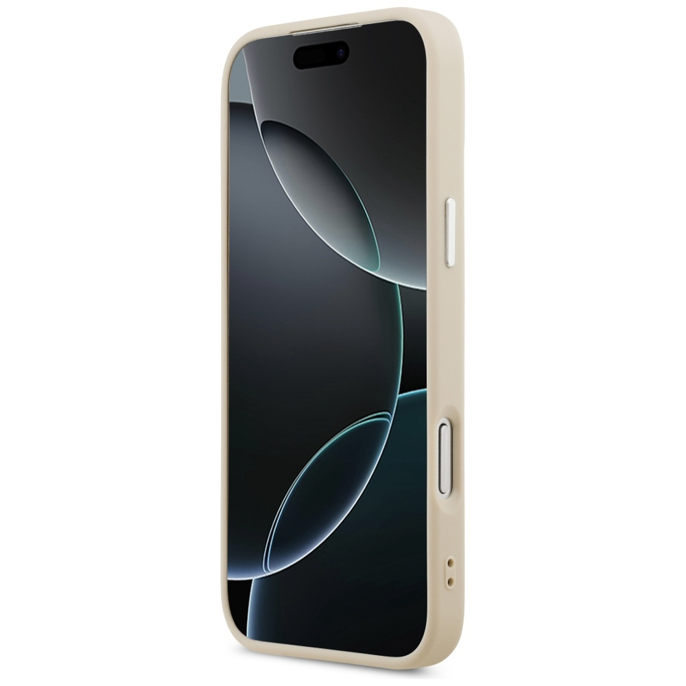 Guess Triangle Logo MagSafe dėklas skirtas Apple iPhone 17 Pro Max rusvai gelsvas