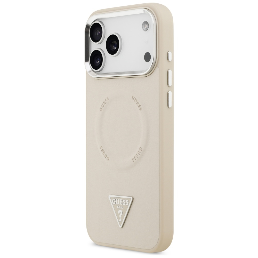 Guess Triangle Logo MagSafe dėklas skirtas Apple iPhone 17 Pro Max rusvai gelsvas