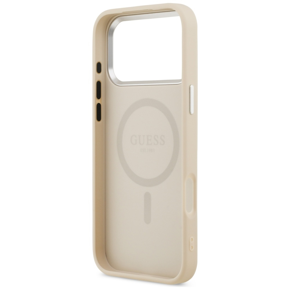 Guess Triangle Logo MagSafe dėklas skirtas Apple iPhone 17 Pro Max rusvai gelsvas