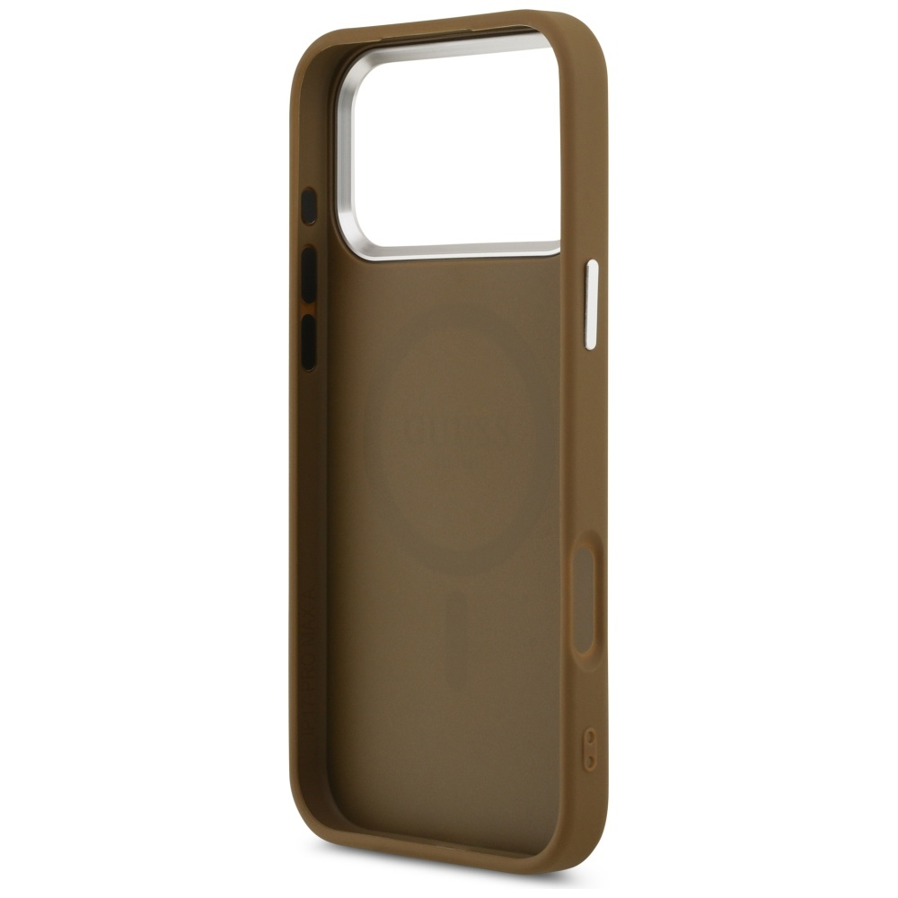 GUESS dėklas, skirtas IPHONE 17 Pro, suderinamas su MagSafe GUHMP17LPSDTSCMW (PU su trikampio logotipu), rudas