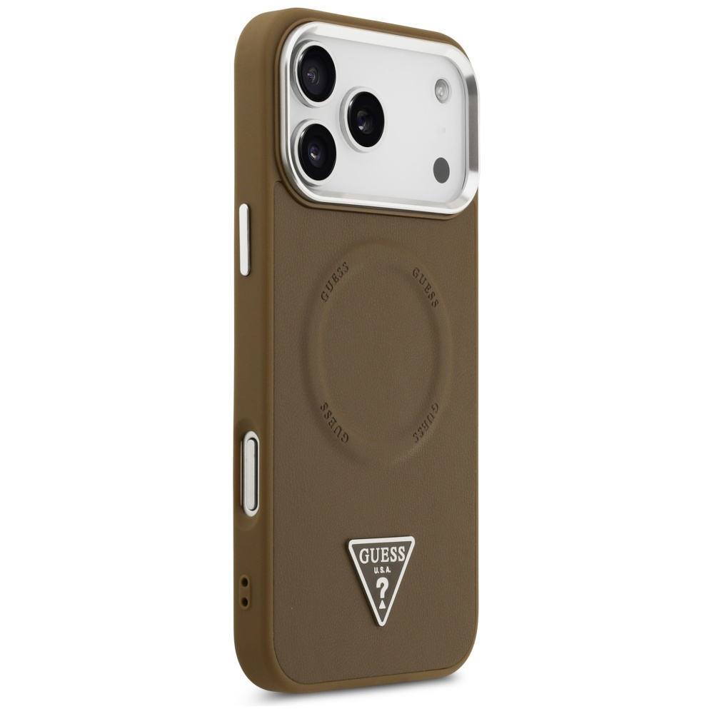 GUESS dėklas, skirtas IPHONE 17 Pro, suderinamas su MagSafe GUHMP17LPSDTSCMW (PU su trikampio logotipu), rudas