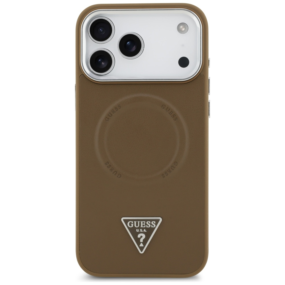 GUESS dėklas, skirtas IPHONE 17 Pro, suderinamas su MagSafe GUHMP17LPSDTSCMW (PU su trikampio logotipu), rudas