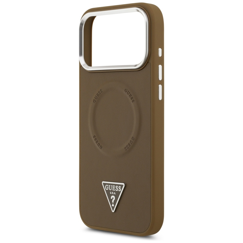 GUESS dėklas, skirtas IPHONE 17 Pro, suderinamas su MagSafe GUHMP17LPSDTSCMW (PU su trikampio logotipu), rudas