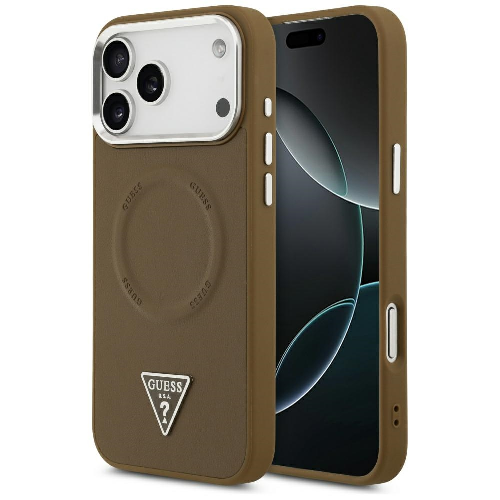 GUESS dėklas, skirtas IPHONE 17 Pro, suderinamas su MagSafe GUHMP17LPSDTSCMW (PU su trikampio logotipu), rudas