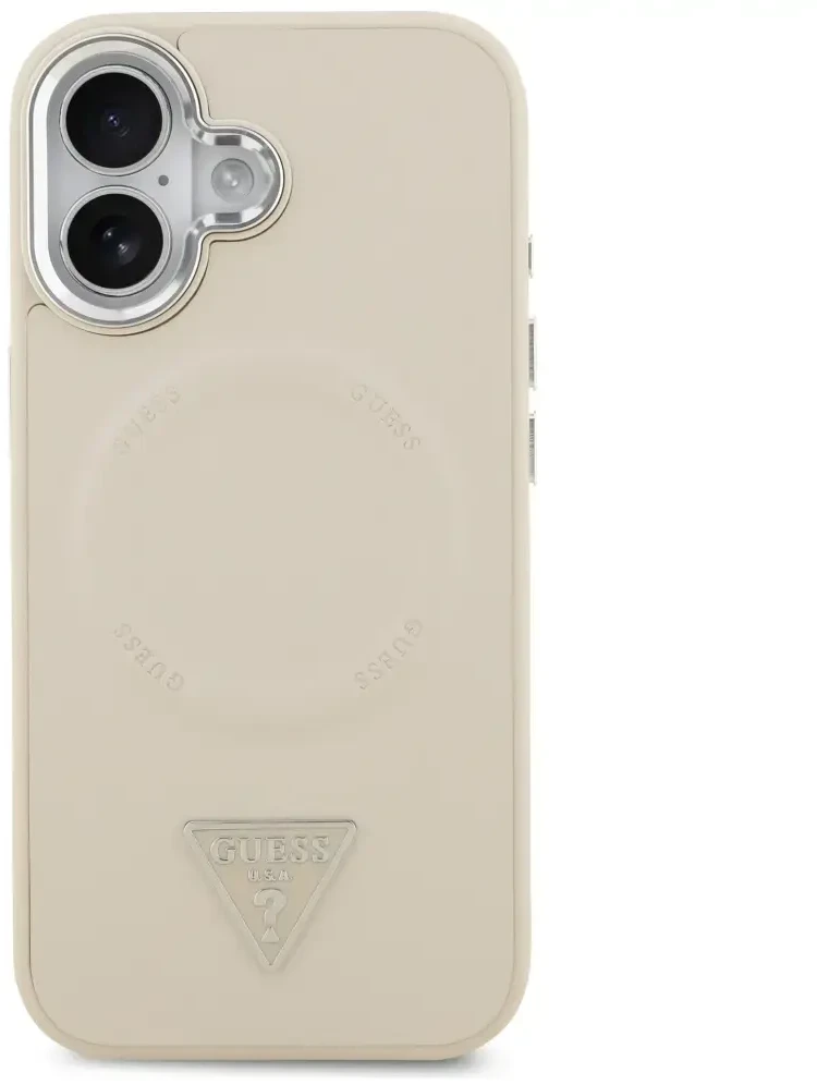 Guess Triangle Logo MagSafe dėklas skirtas Apple iPhone 17 rusvai gelsvas