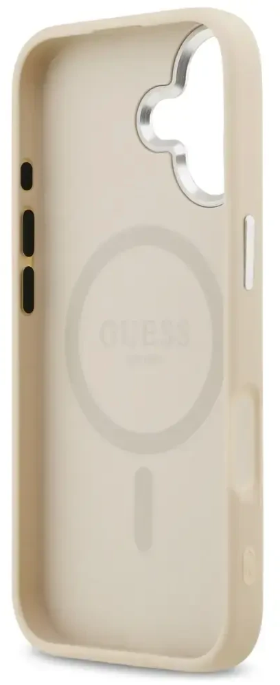 Guess Triangle Logo MagSafe dėklas skirtas Apple iPhone 17 rusvai gelsvas