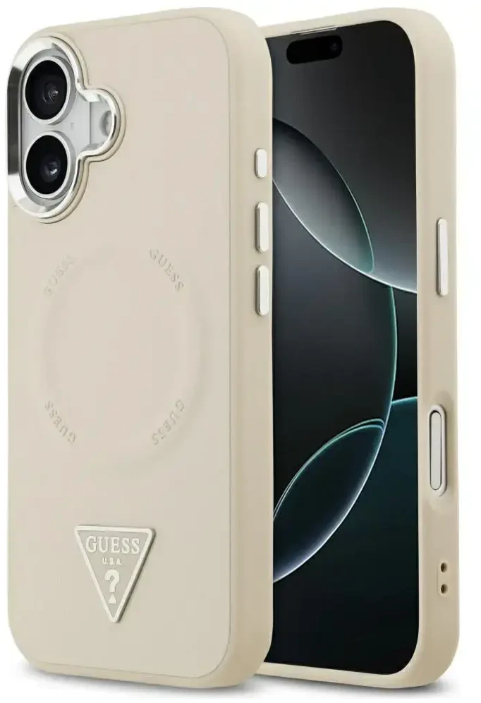 Guess Triangle Logo MagSafe dėklas skirtas Apple iPhone 17 rusvai gelsvas