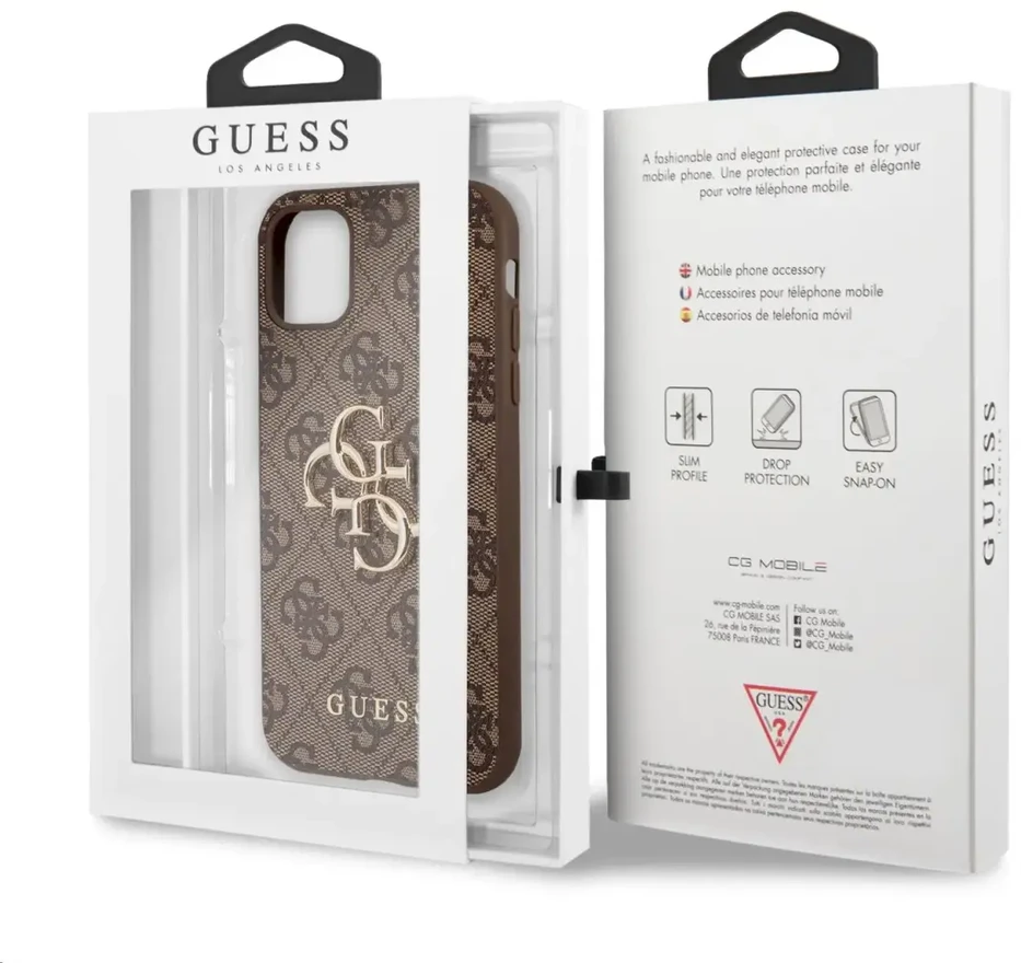„Guess“ – „Guess PU 4G“ metalinis dėklas su logotipu, skirtas „iPhone 11“, rudas