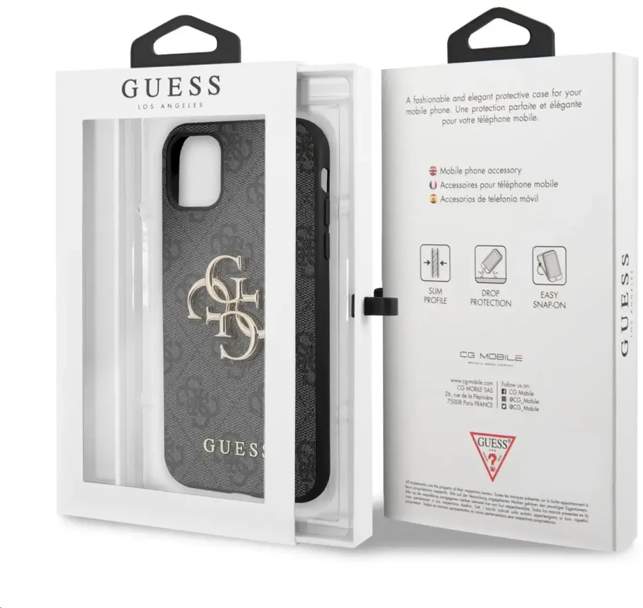 „Guess“ – „Guess“ PU 4G metalinis dėklas su logotipu, skirtas iPhone 11, pilkas