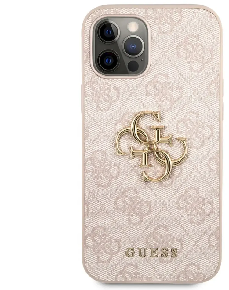Guess - Guess PU 4G metalinis dėklas su logotipu, skirtas iPhone 12/12 Pro, Rožinė