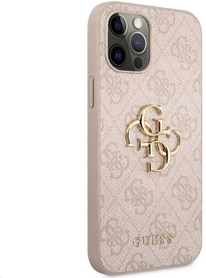 Guess - Guess PU 4G metalinis dėklas su logotipu, skirtas iPhone 12/12 Pro, Rožinė