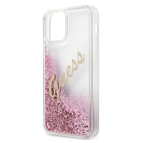 Dėklas GUESS GUHCP12SGLVSPI HARD CASE GLITTER VINTAGE SCRIPT IPHONE 12 MINI Rožinis