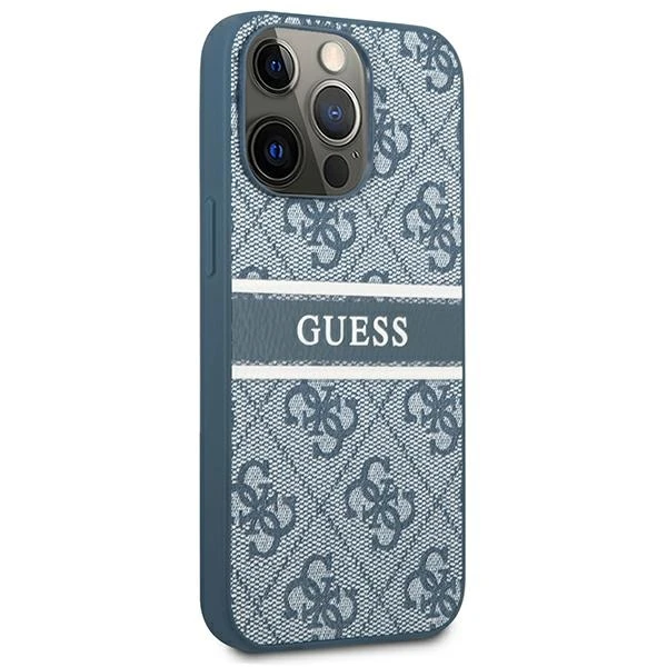 Dėklas GUHCP13L4GDBL Guess PU 4G Printed Stripe Case, skirtas iPhone 13 Pro, mėlynas