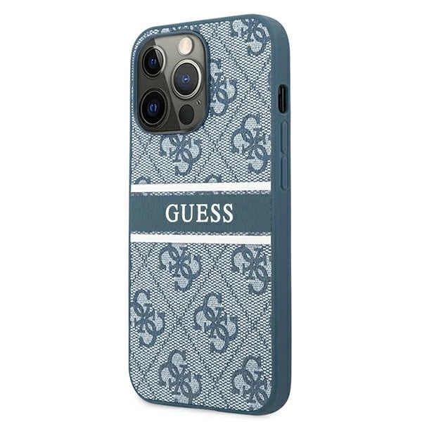 Dėklas GUHCP13L4GDBL Guess PU 4G Printed Stripe Case, skirtas iPhone 13 Pro, mėlynas