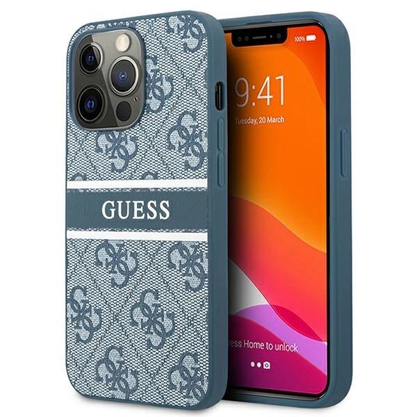 Dėklas GUHCP13L4GDBL Guess PU 4G Printed Stripe Case, skirtas iPhone 13 Pro, mėlynas