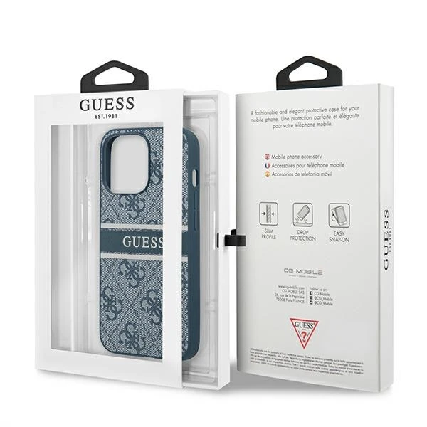 Dėklas GUHCP13L4GDBL Guess PU 4G Printed Stripe Case, skirtas iPhone 13 Pro, mėlynas