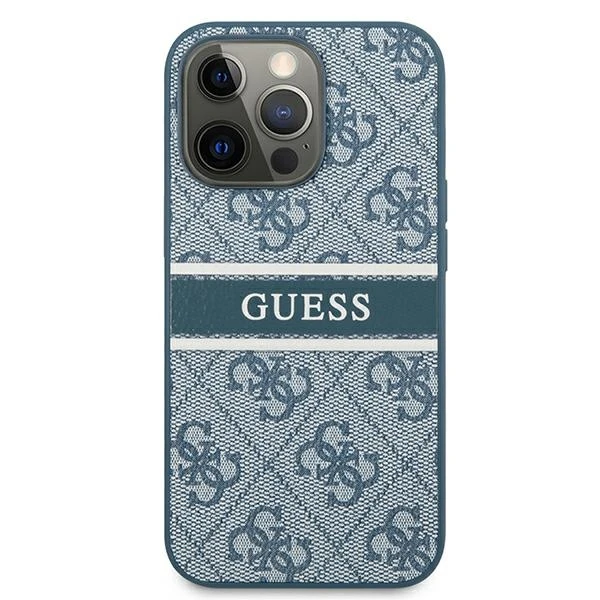 Dėklas GUHCP13L4GDBL Guess PU 4G Printed Stripe Case, skirtas iPhone 13 Pro, mėlynas