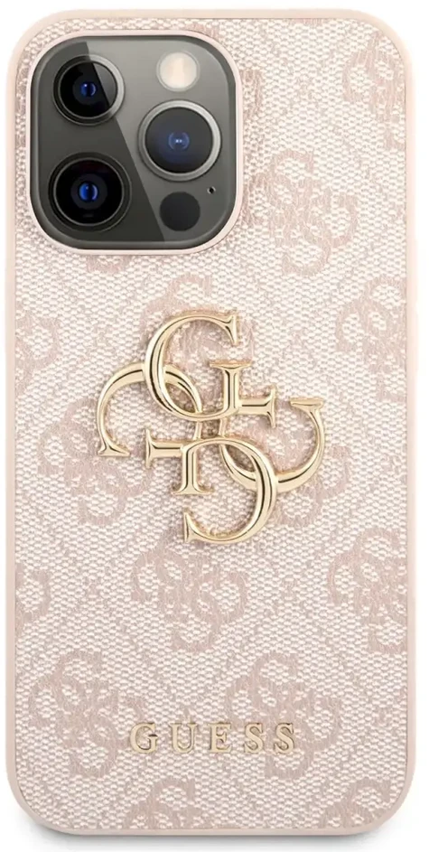 Guess - Guess PU 4G metalinis dėklas su logotipu, skirtas iPhone 13 Pro, Rožinė