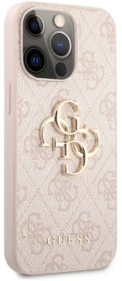 Guess - Guess PU 4G metalinis dėklas su logotipu, skirtas iPhone 13 Pro, Rožinė