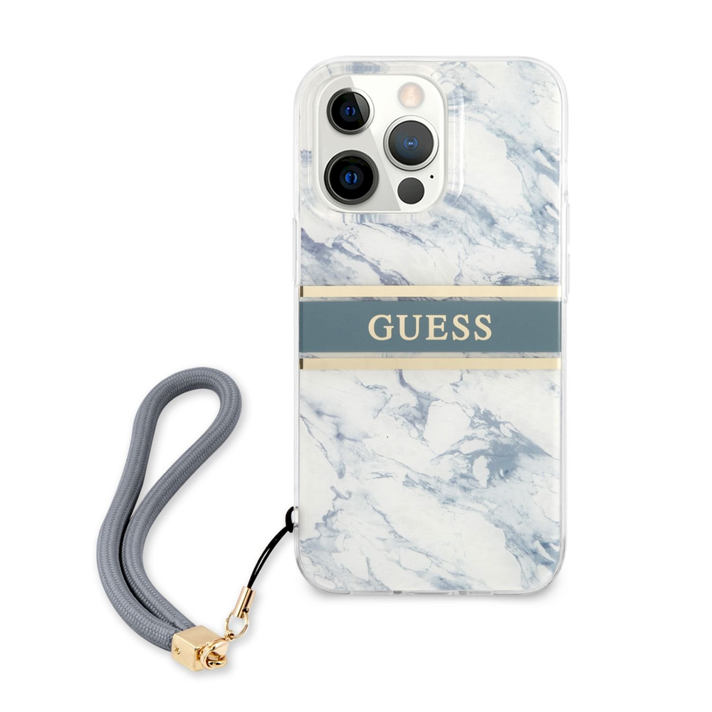GUHCP13LKMABBL Guess TPU marmurinio dryžio dėklas iPhone 13 Pro mėlynas