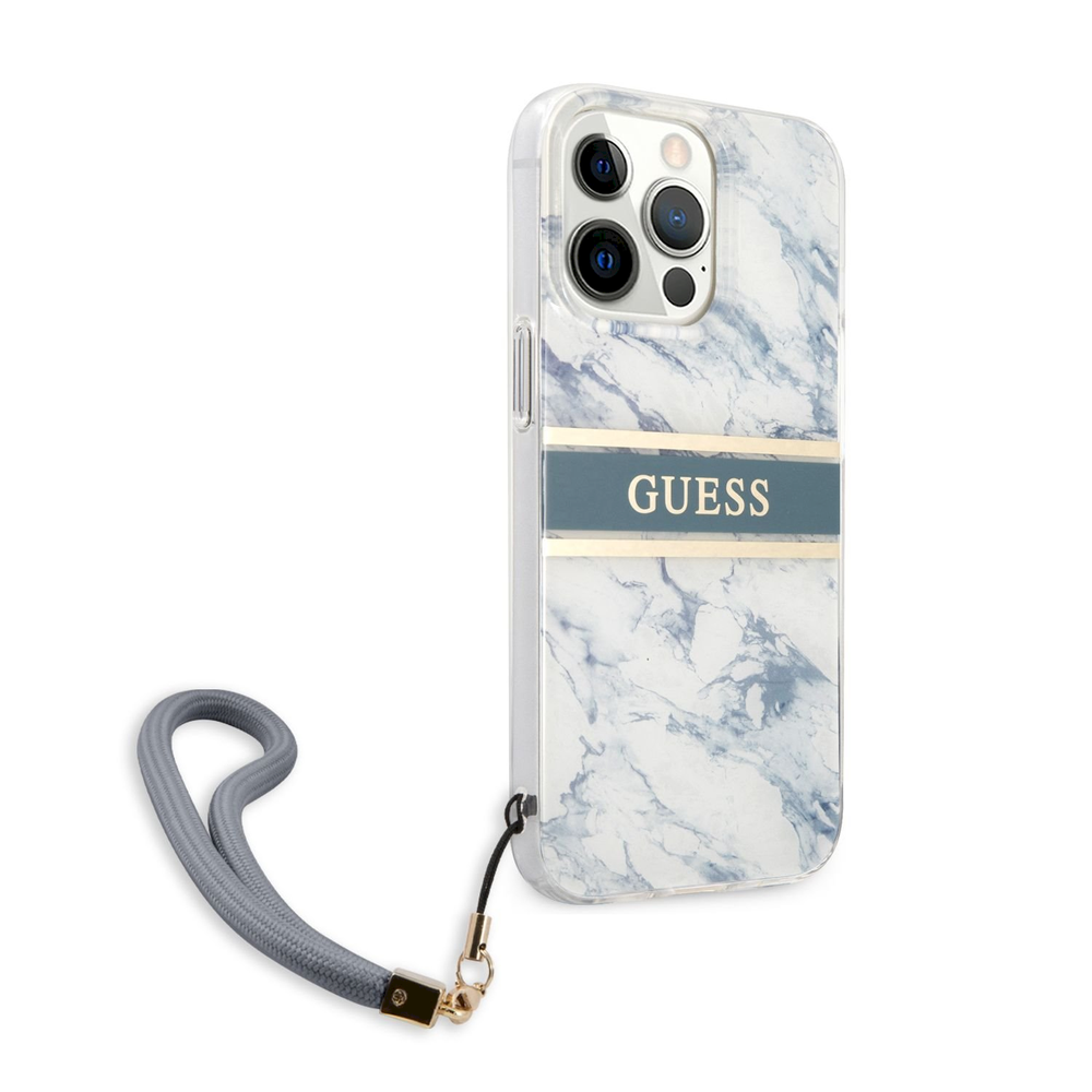GUHCP13LKMABBL Guess TPU marmurinio dryžio dėklas iPhone 13 Pro mėlynas