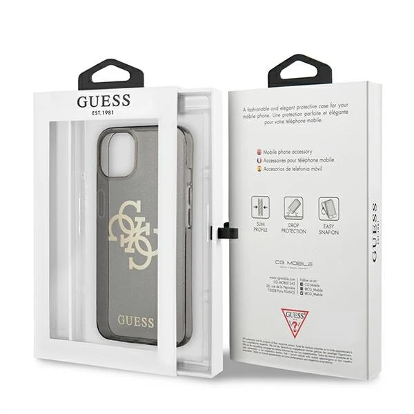 Dėklas GUHCP13MPCUGL4GBK Guess TPU Big 4G Full Glitter Case, skirtas iPhone 13, juodas