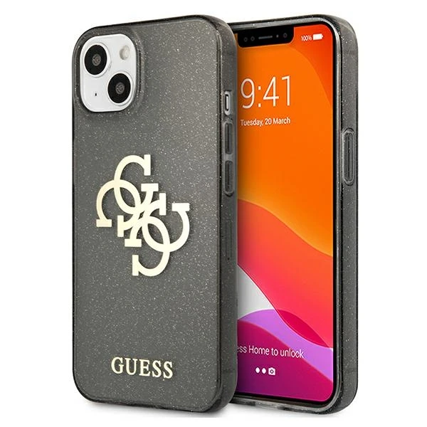 Dėklas GUHCP13MPCUGL4GBK Guess TPU Big 4G Full Glitter Case, skirtas iPhone 13, juodas