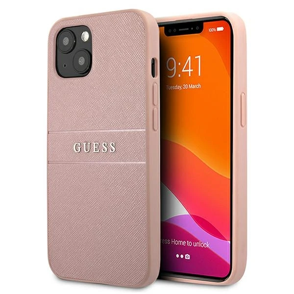 Dėklas Guess GUHCP13SPSASBPI iPhone 13 mini5,4" rožinė/pink hardcase Saffiano Stripe