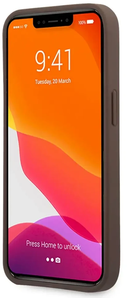 GUHCP13X4GMGBR Guess PU 4G metalinis logotipo dėklas, skirtas iPhone 13 Pro Max Brown