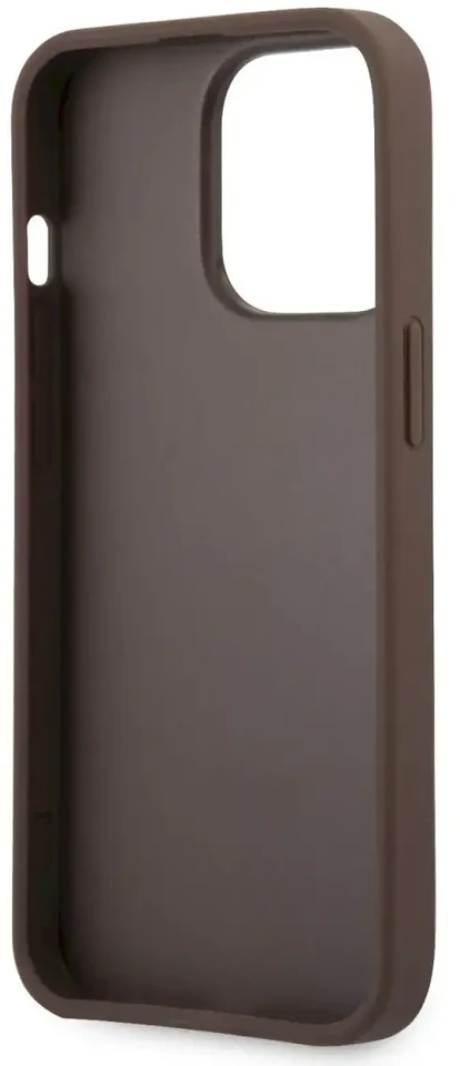 GUHCP13X4GMGBR Guess PU 4G metalinis logotipo dėklas, skirtas iPhone 13 Pro Max Brown