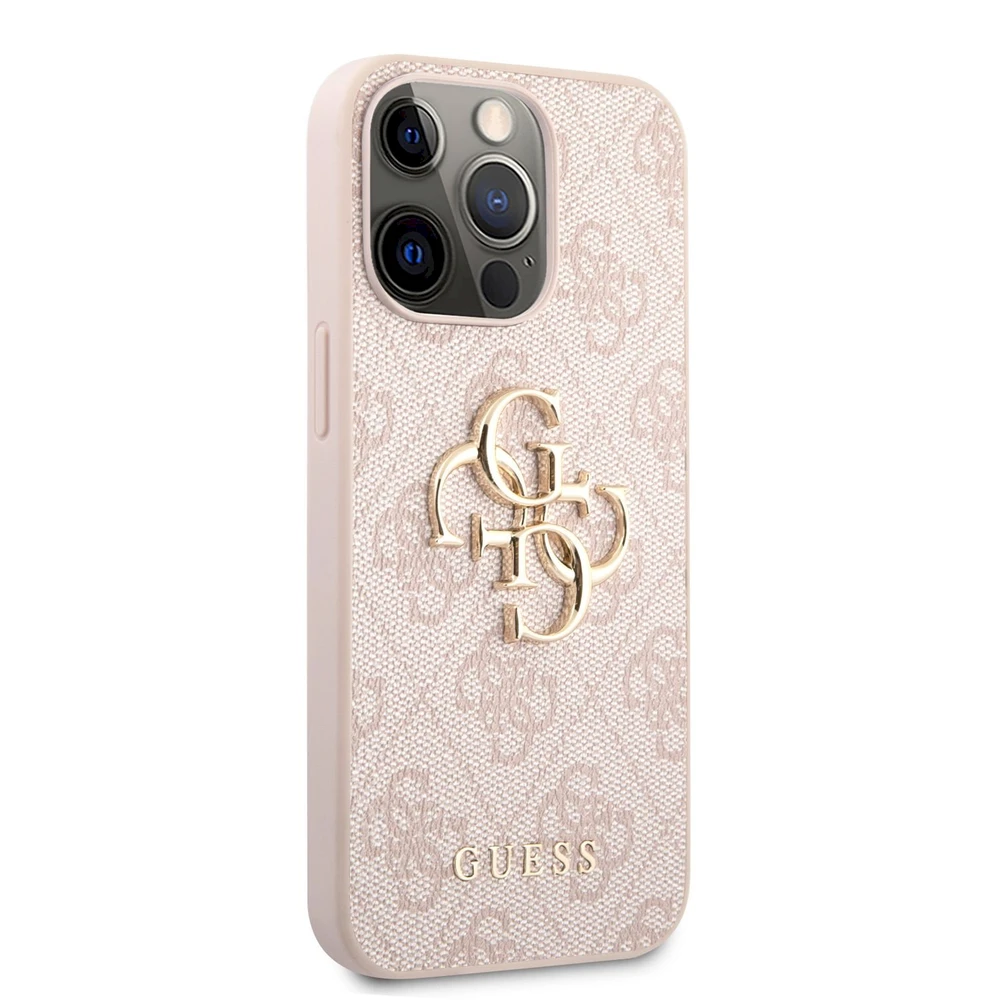 GUHCP13X4GMGPI Guess PU 4G metalinis logotipo dėklas, skirtas iPhone 13 Pro Max Rožinė