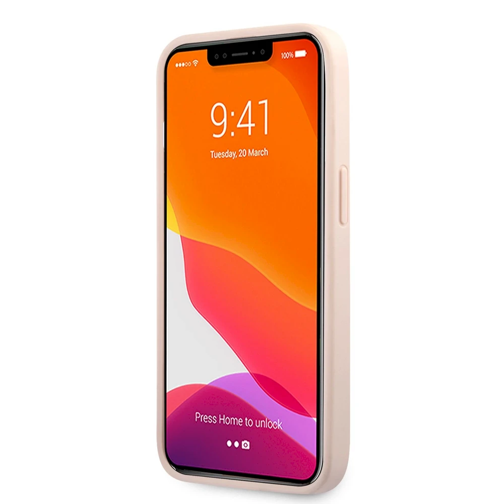 GUHCP13X4GMGPI Guess PU 4G metalinis logotipo dėklas, skirtas iPhone 13 Pro Max Rožinė