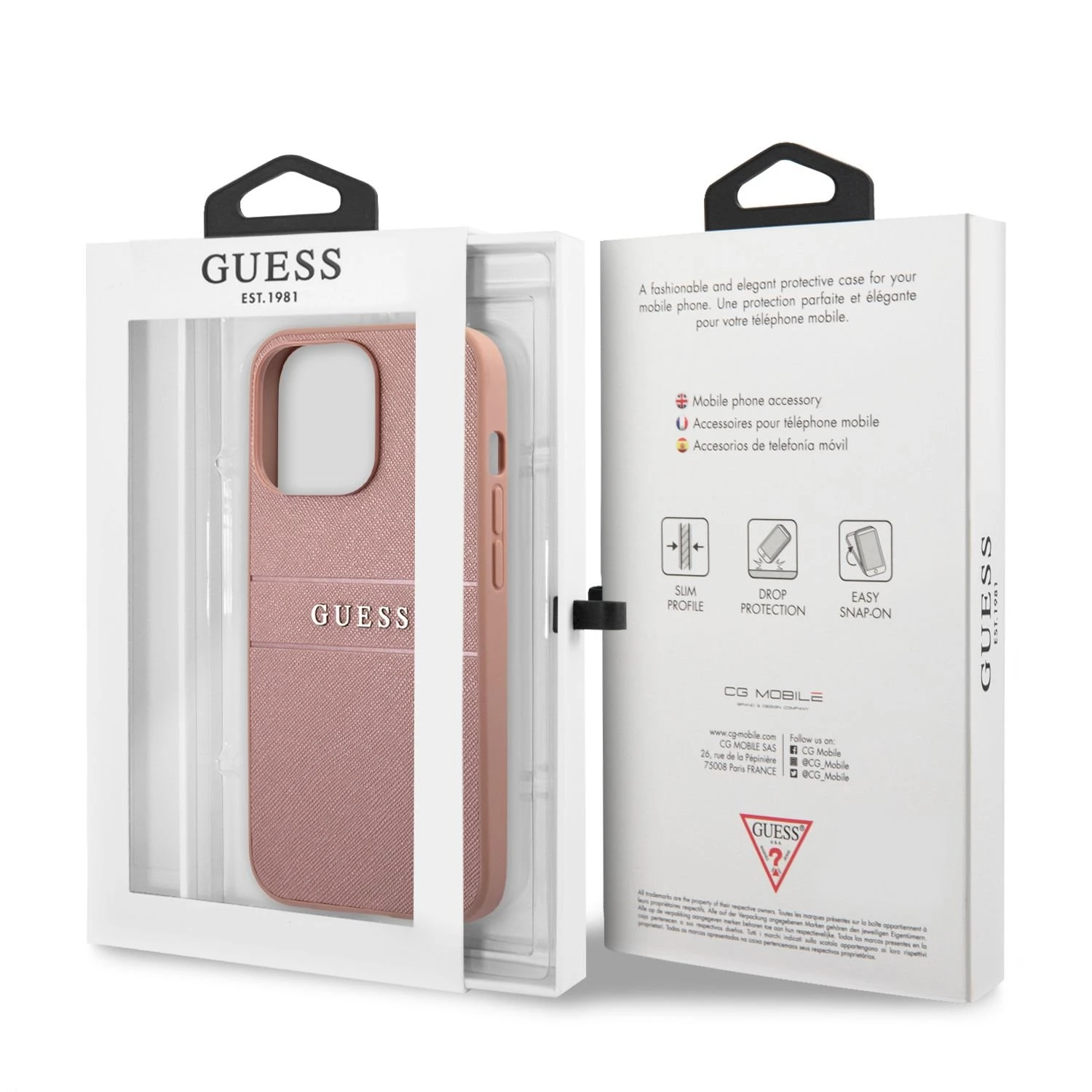 Apple iPhone 13 Pro Max 6,7" Guess dėklas Saffiano Stripe GUHCP13XPSASBPI rožinės spalvos