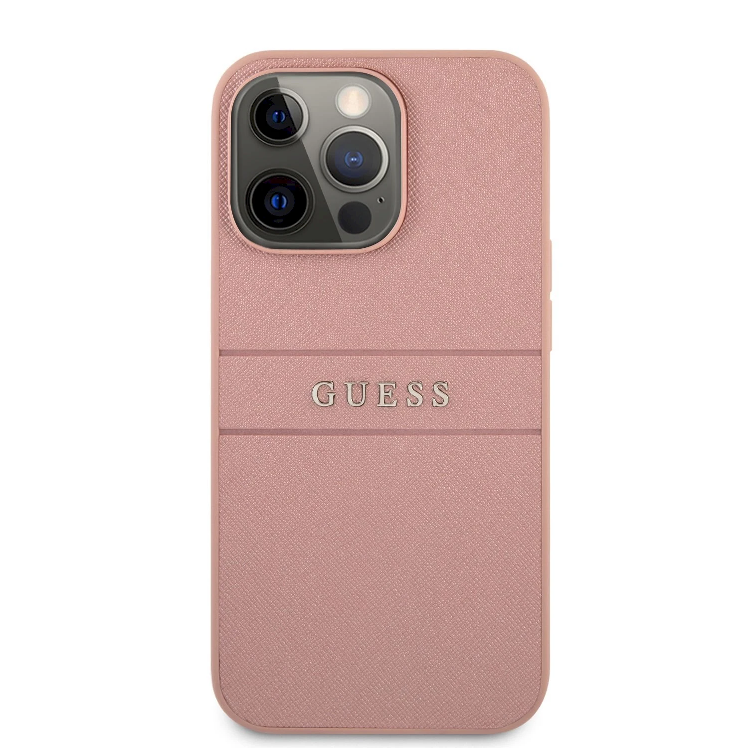 Apple iPhone 13 Pro Max 6,7" Guess dėklas Saffiano Stripe GUHCP13XPSASBPI rožinės spalvos